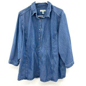 Lord & Taylor Blue Chambray Button Down 3/4 Sleeve Shirt Women's 20W
